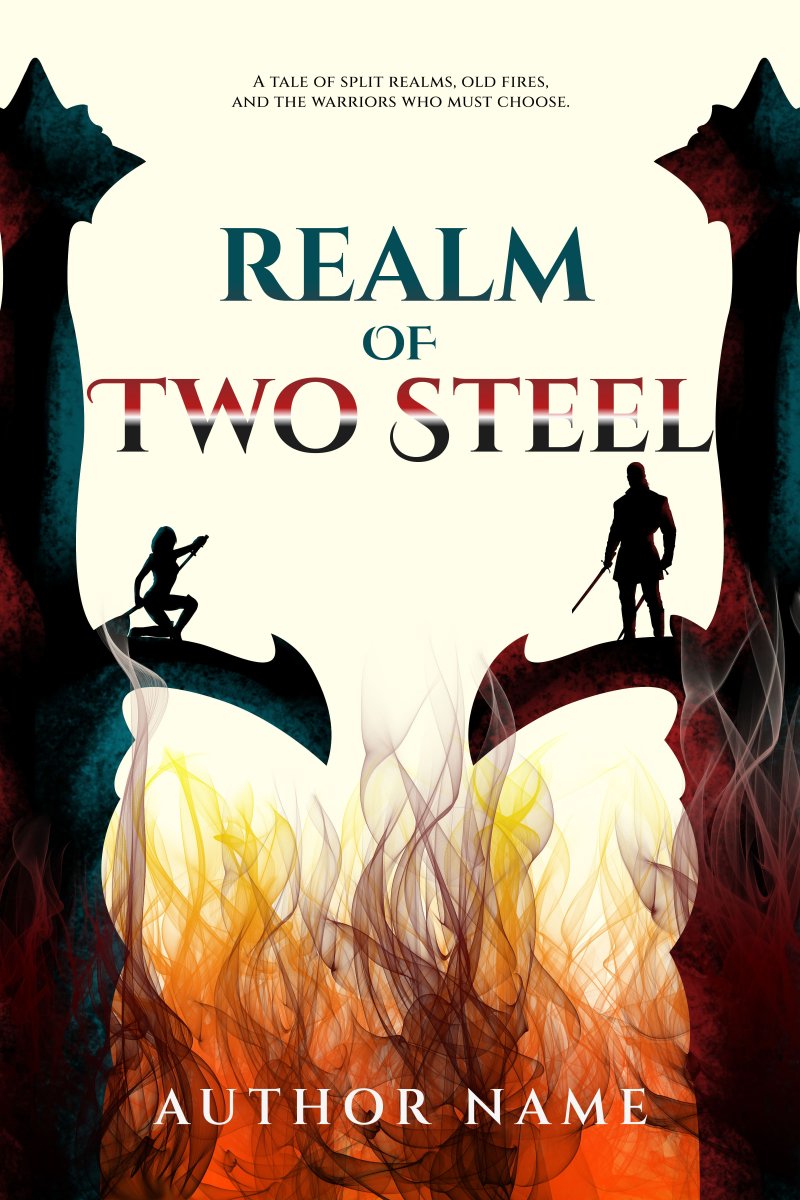 Exclusive Epic Fantasy Premade Book Cover – Dual Swords, Rival Kingdoms & Dark Magic Silhouette Design