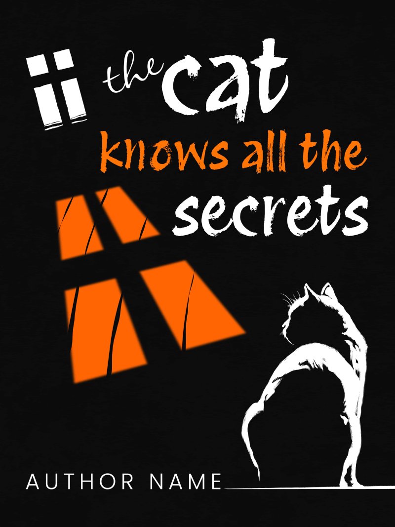 Premade Book Cover: Cozy Mystery & Noir Domestic Thriller (Cat Silhouette) | The Cat Knows All The Secrets